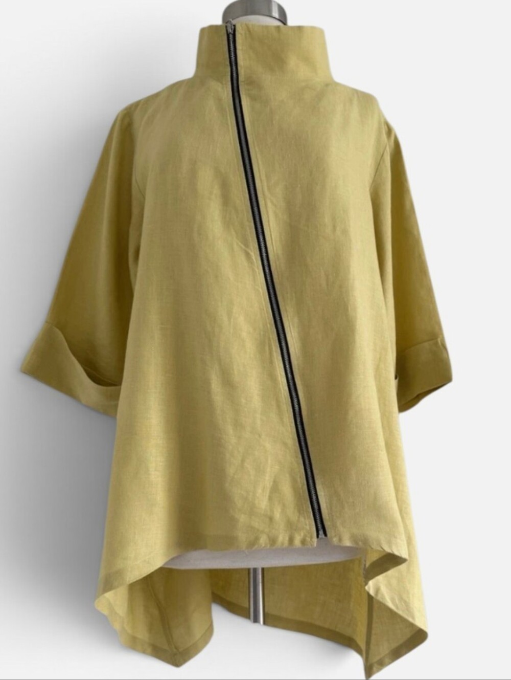 Comfy USA 100% Linen Asymmetrical Zip Tunic Jacket Top Sz.XS